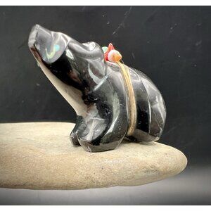 Native American Zuni Carved Black Bear With Bundle
